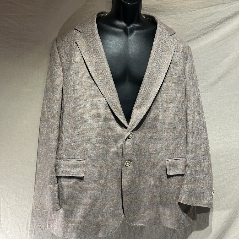 Vintage Arnold Palmer Arnie Silk Blend Plaid Sport Coat Blazer 50 BT Tan USA